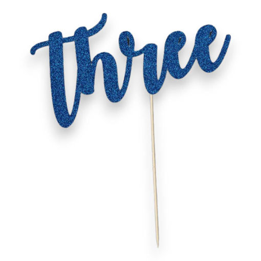 Picture of THREE CAKE TOPPER BLUE GLITTER
